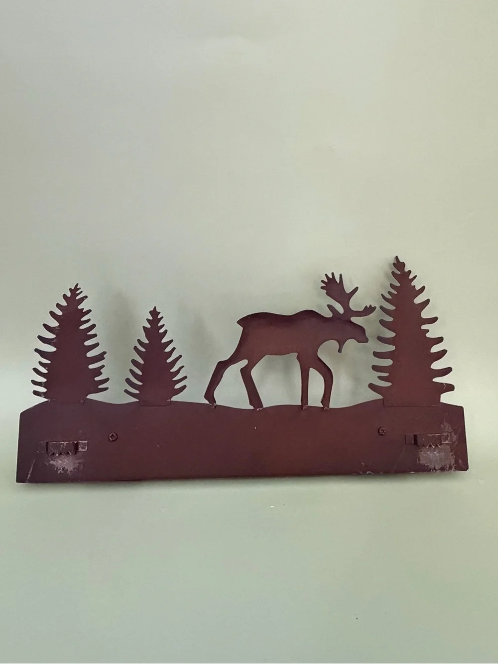 Rustic Metal Moose and Pine Tree Shelf Accent - Brown